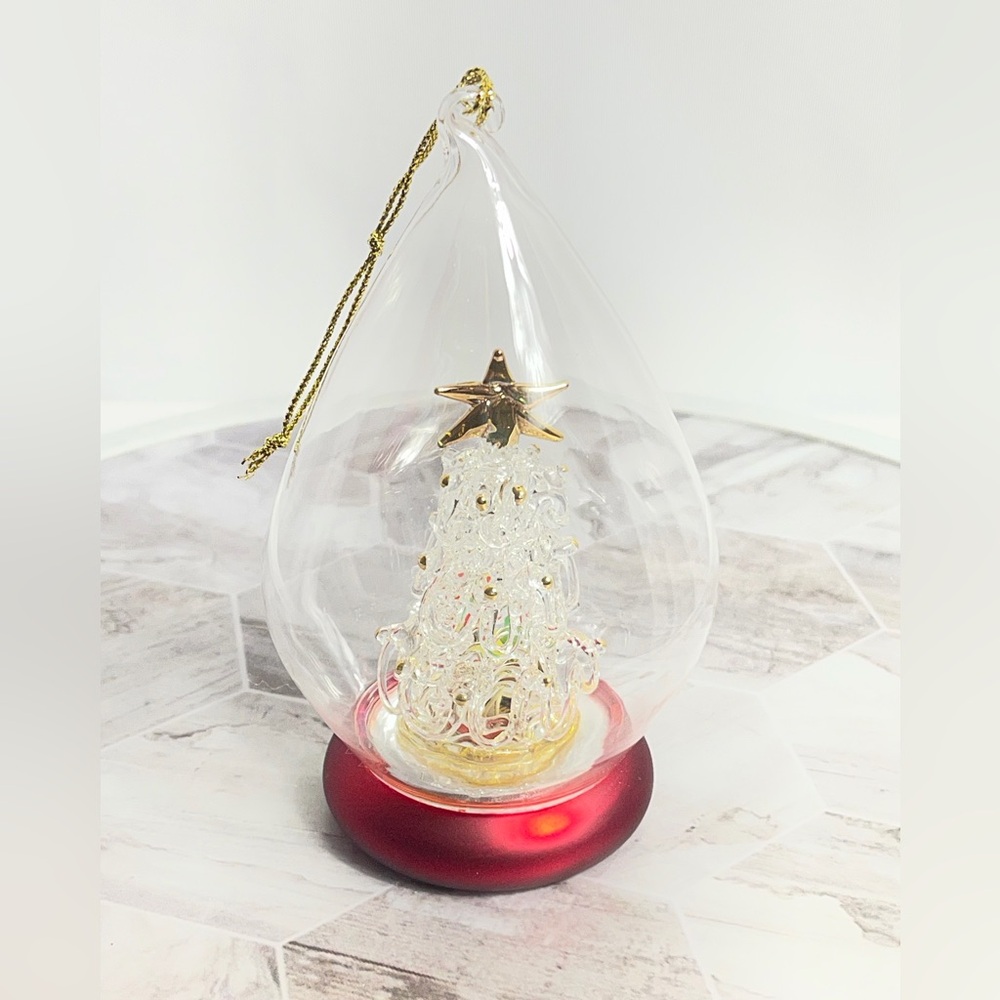 Avon Spun Glass Christmas Tree Ornament Light Music w Box